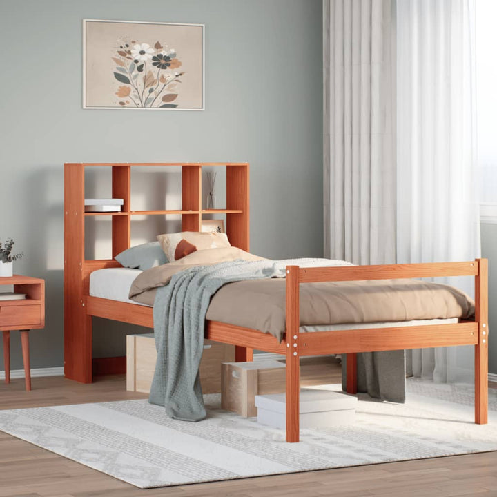 seng med reol uden madras 75x190 cm massivt træ gyldenbrun