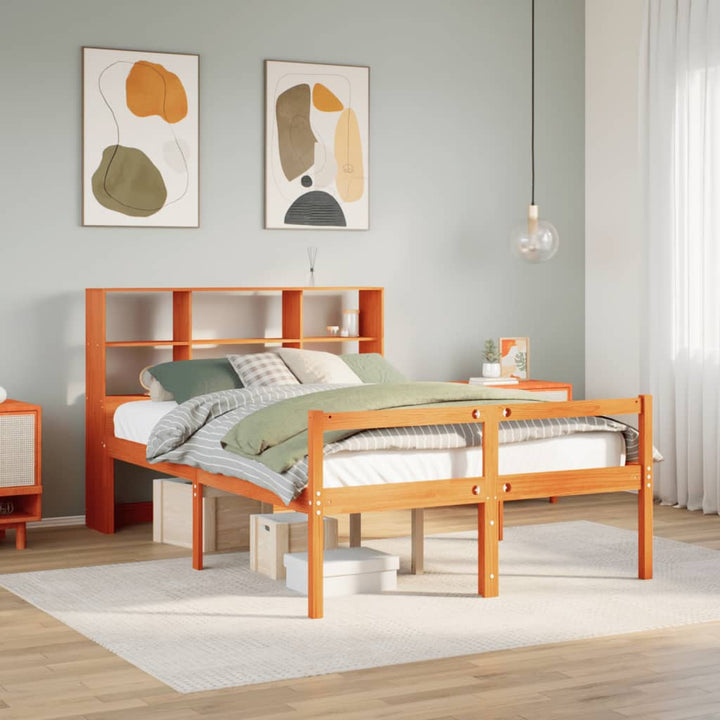 seng med reol uden madras 120x200cm massivt træ gyldenbrun