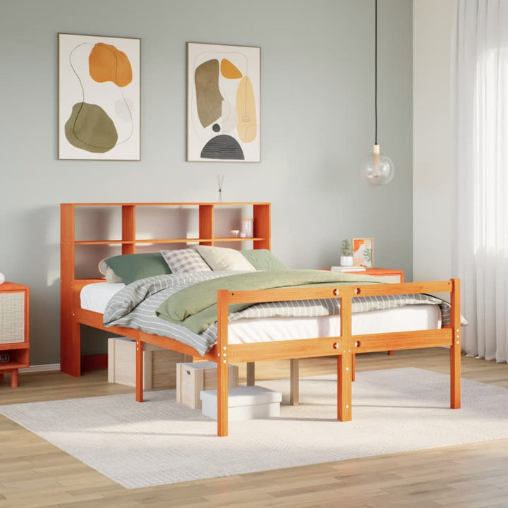 seng med reol uden madras 160x200 cm massivt træ gyldenbrun