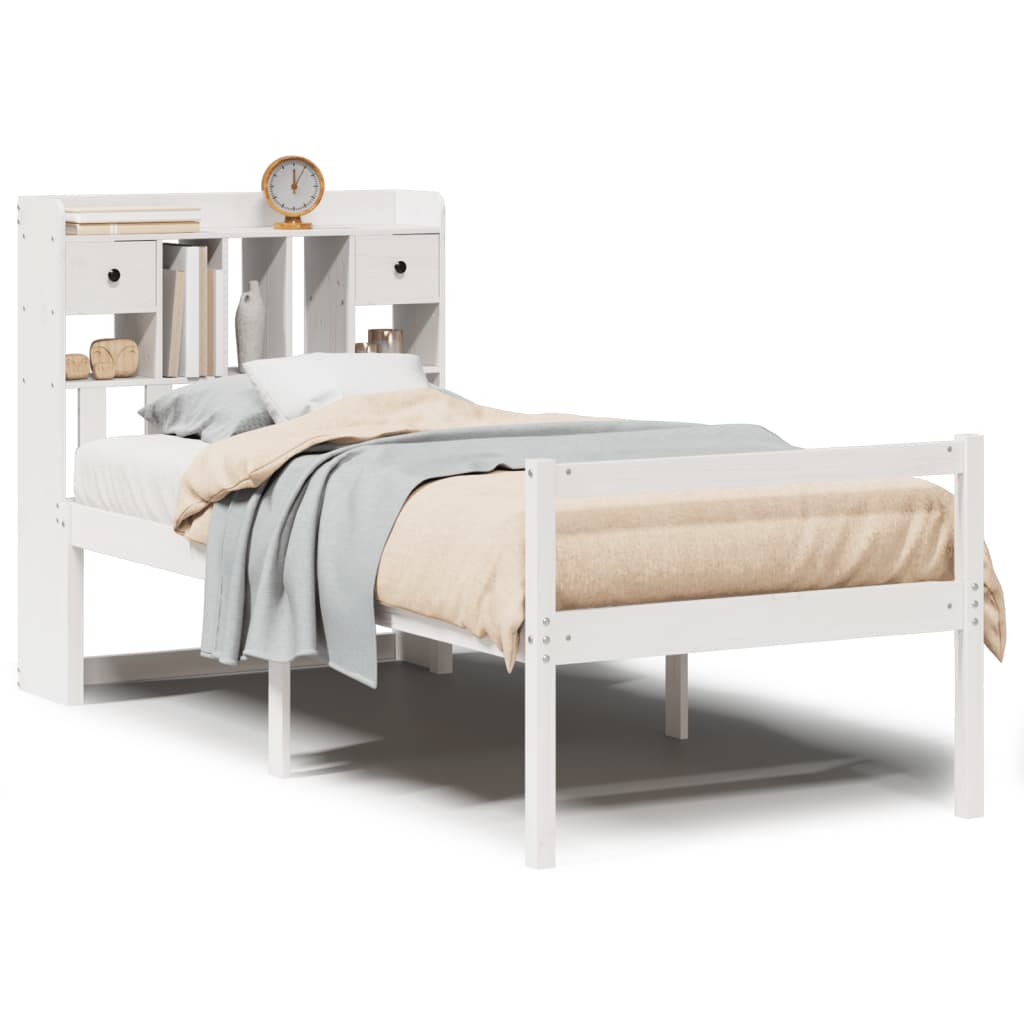 seng med reol uden madras 75x190 cm massivt fyrretræ hvid