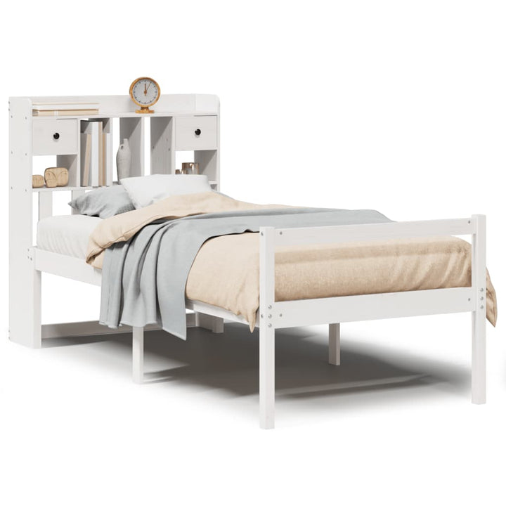 seng med reol uden madras 75x190 cm massivt fyrretræ hvid