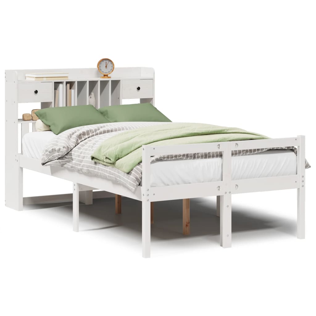 seng med reol uden madras 135x190 cm massivt fyrretræ hvid