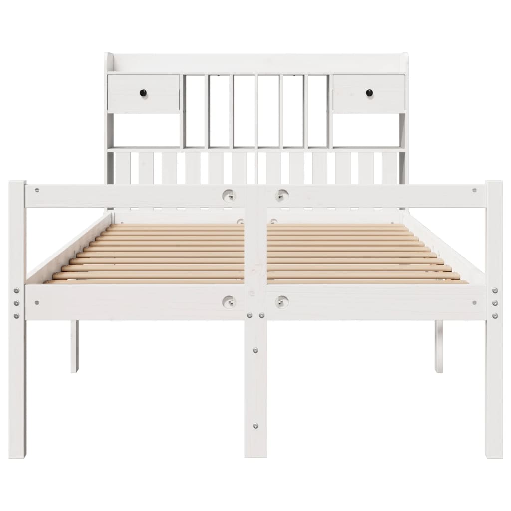 seng med reol uden madras 135x190 cm massivt fyrretræ hvid