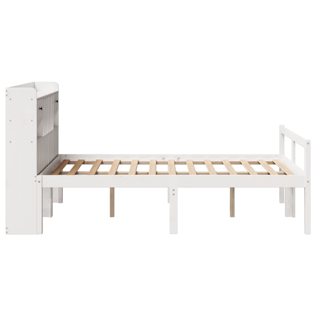 seng med reol uden madras 135x190 cm massivt fyrretræ hvid