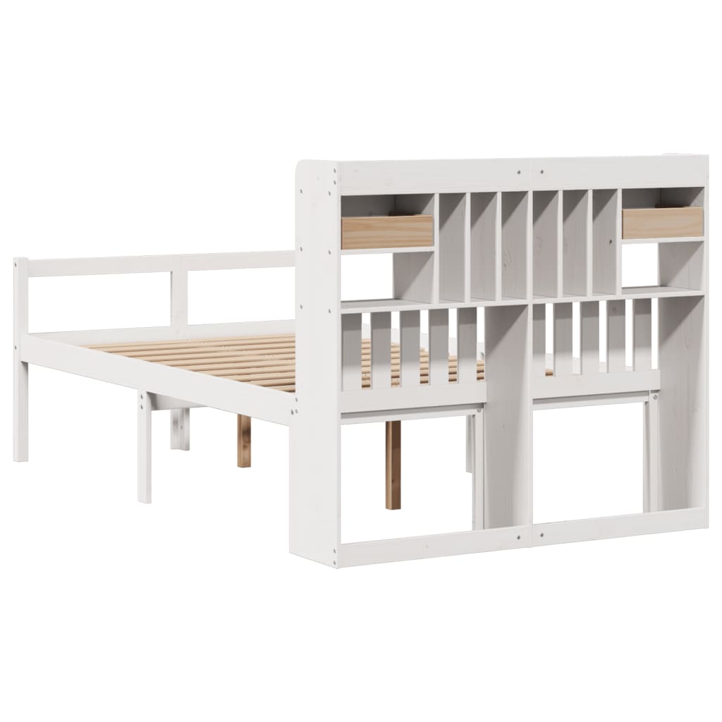 seng med reol uden madras 135x190 cm massivt fyrretræ hvid