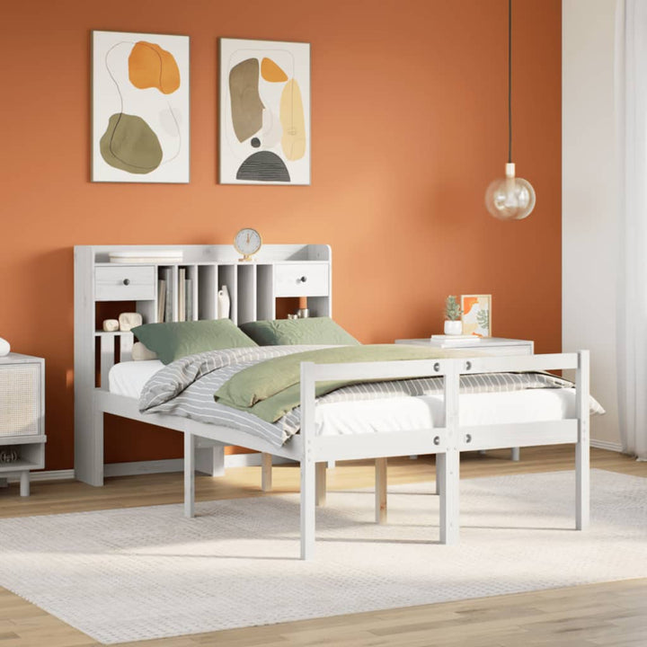 seng med reol uden madras 135x190 cm massivt fyrretræ hvid