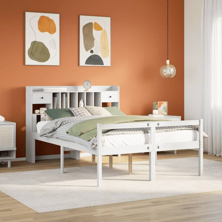 seng med reol uden madras 140x190 cm massivt fyrretræ hvid