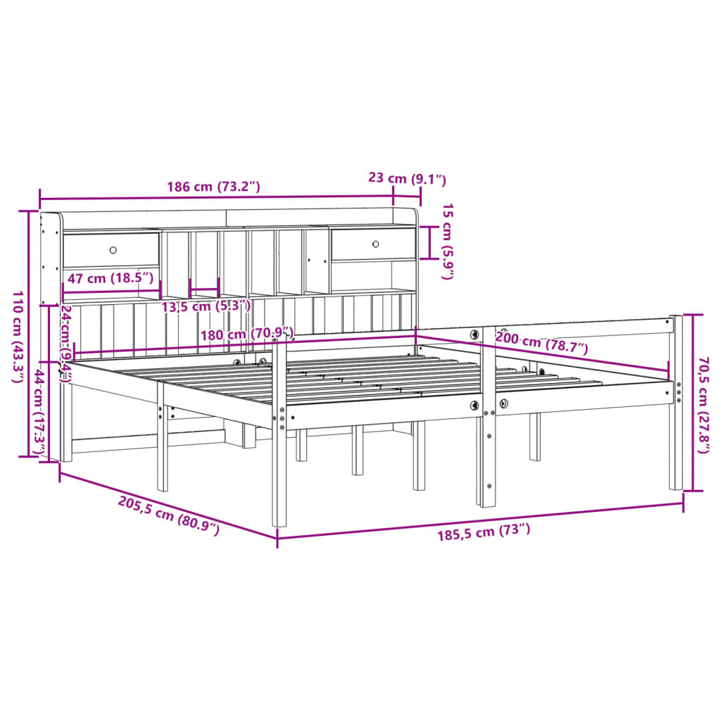 seng med reol uden madras 180x200 cm massivt fyrretræ hvid