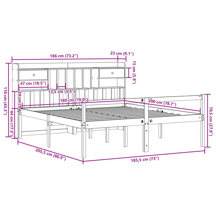 seng med reol uden madras 180x200 cm massivt fyrretræ hvid
