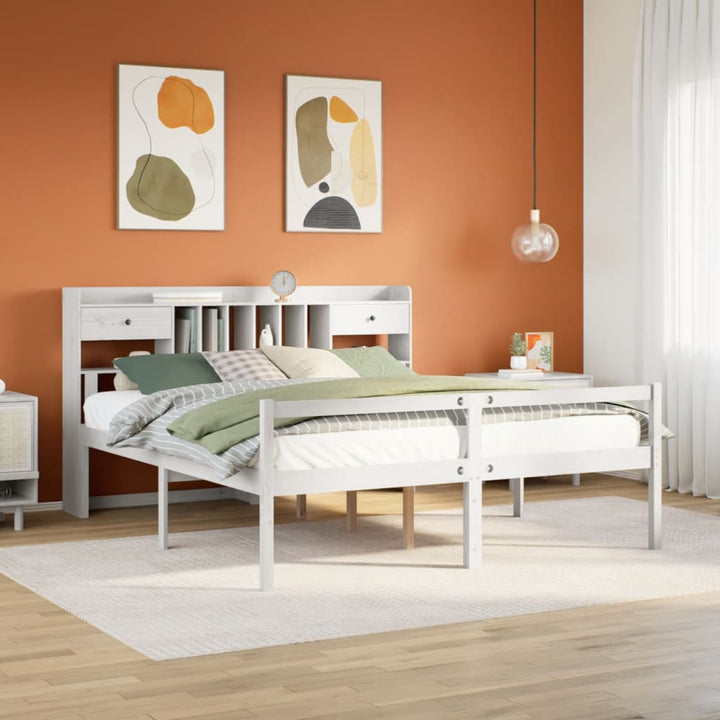 seng med reol uden madras 180x200 cm massivt fyrretræ hvid