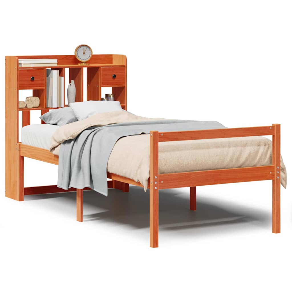 seng med reol uden madras 75x190 cm massivt fyrretræ gyldenbrun