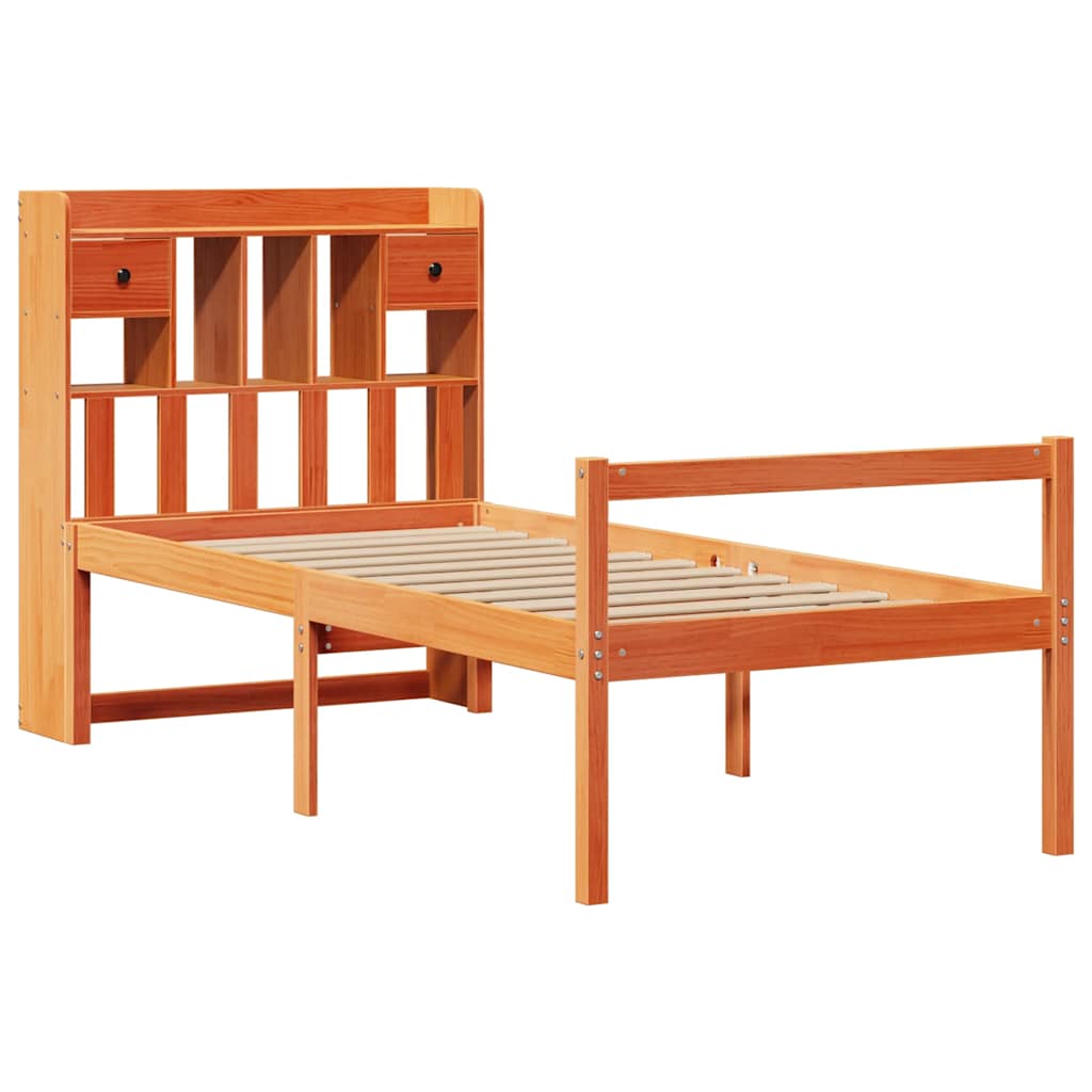 seng med reol uden madras 75x190 cm massivt fyrretræ gyldenbrun