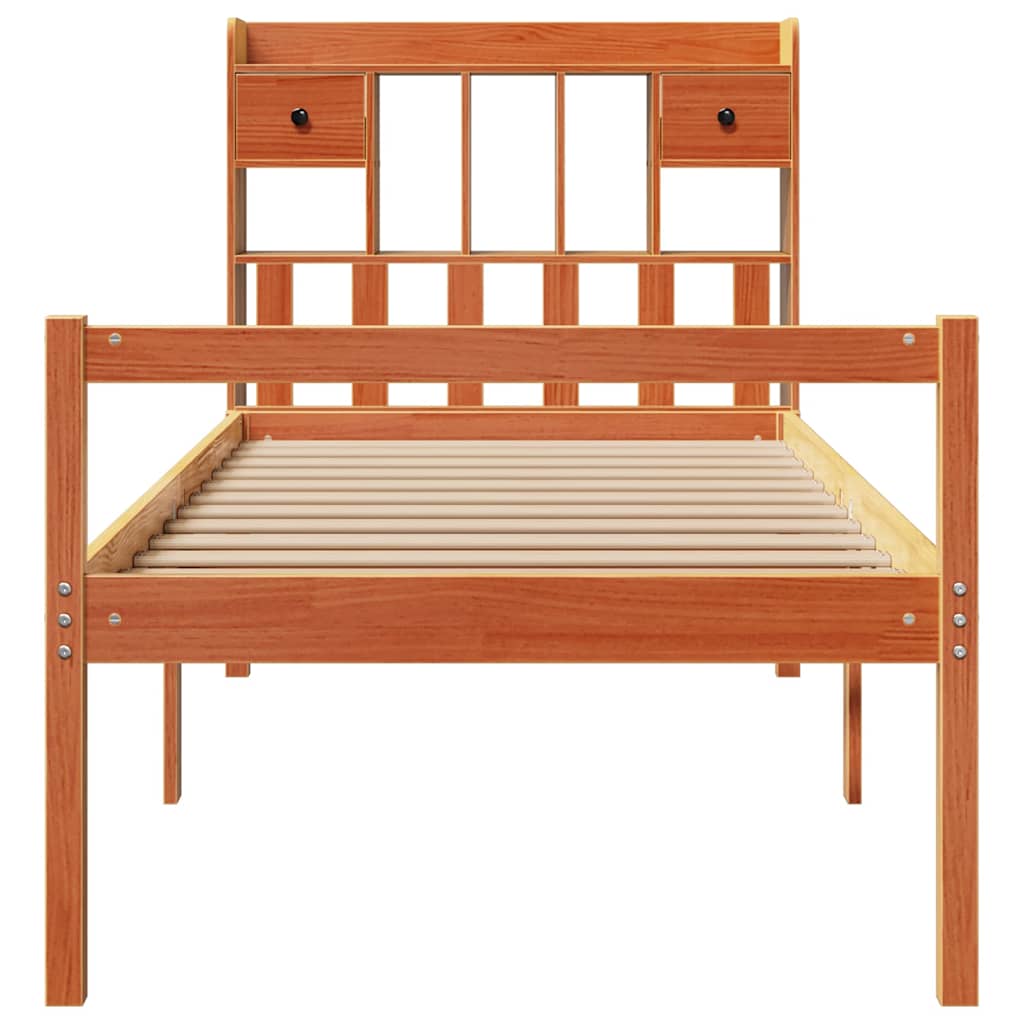 seng med reol uden madras 75x190 cm massivt fyrretræ gyldenbrun