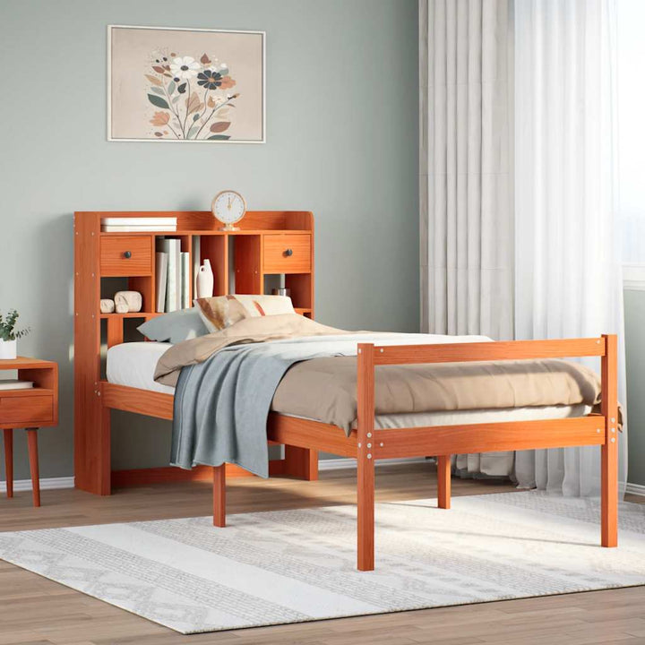 seng med reol uden madras 75x190 cm massivt fyrretræ gyldenbrun