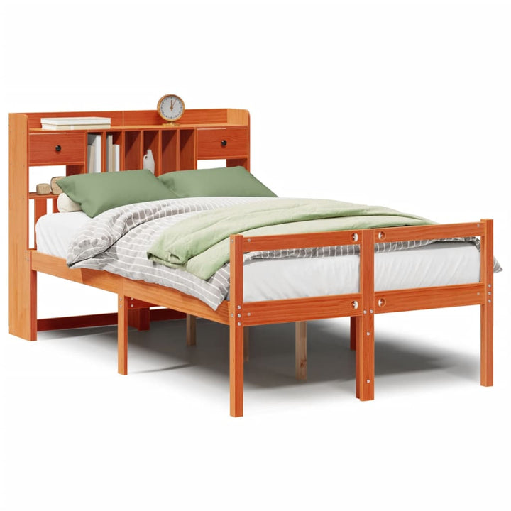 seng med reol uden madras 135x190cm massivt fyrretræ gyldenbrun