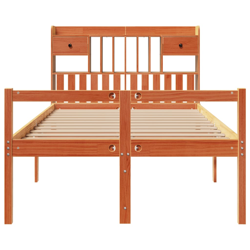 seng med reol uden madras 135x190cm massivt fyrretræ gyldenbrun