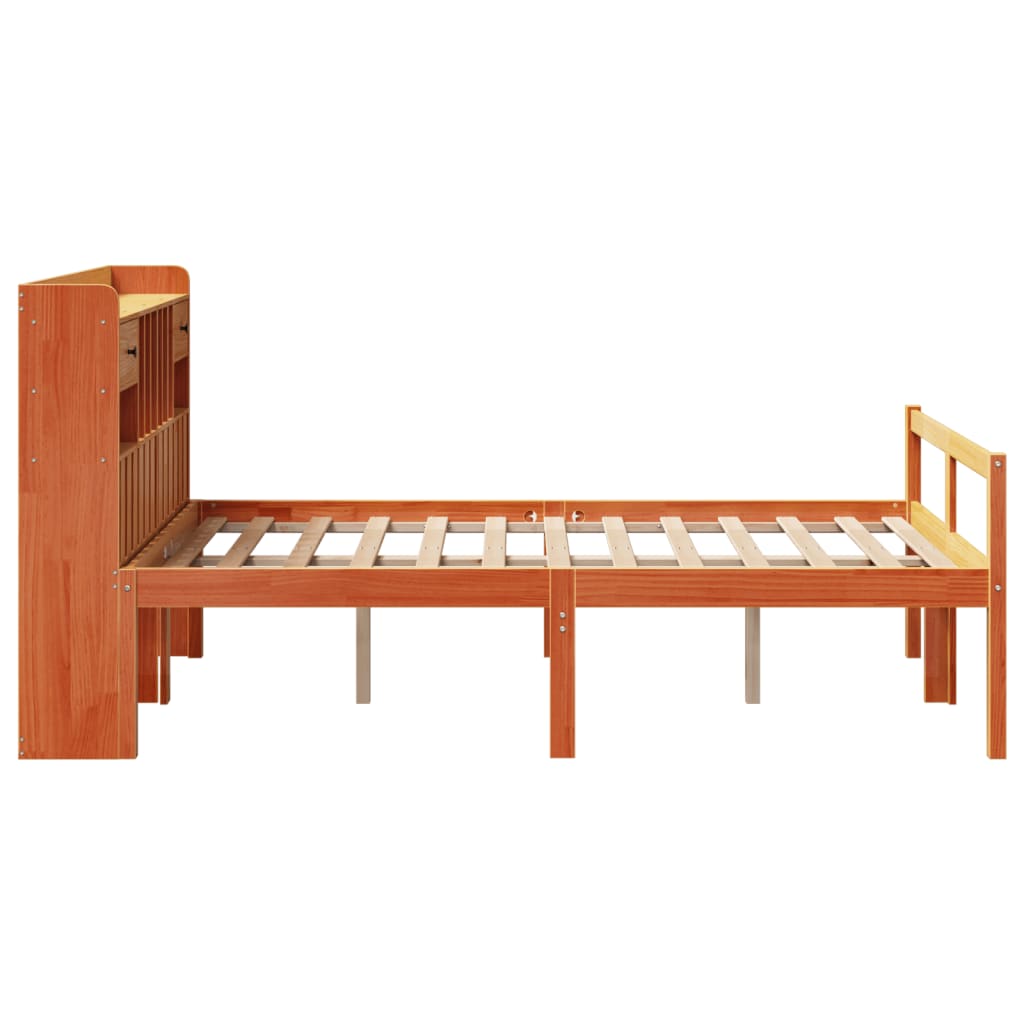 seng med reol uden madras 135x190cm massivt fyrretræ gyldenbrun