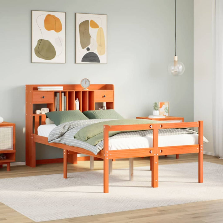 seng med reol uden madras 135x190cm massivt fyrretræ gyldenbrun