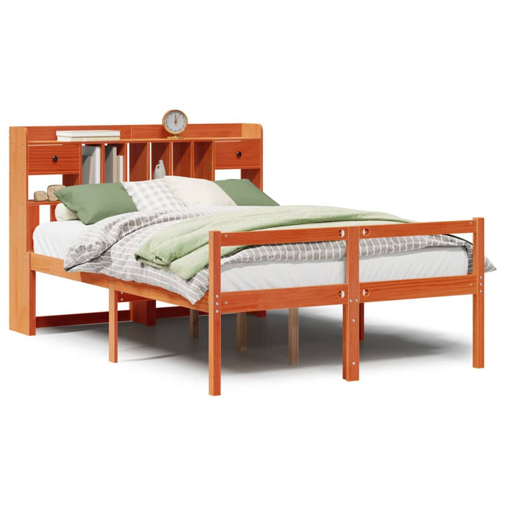 seng med reol uden madras 140x190cm massivt fyrretræ gyldenbrun