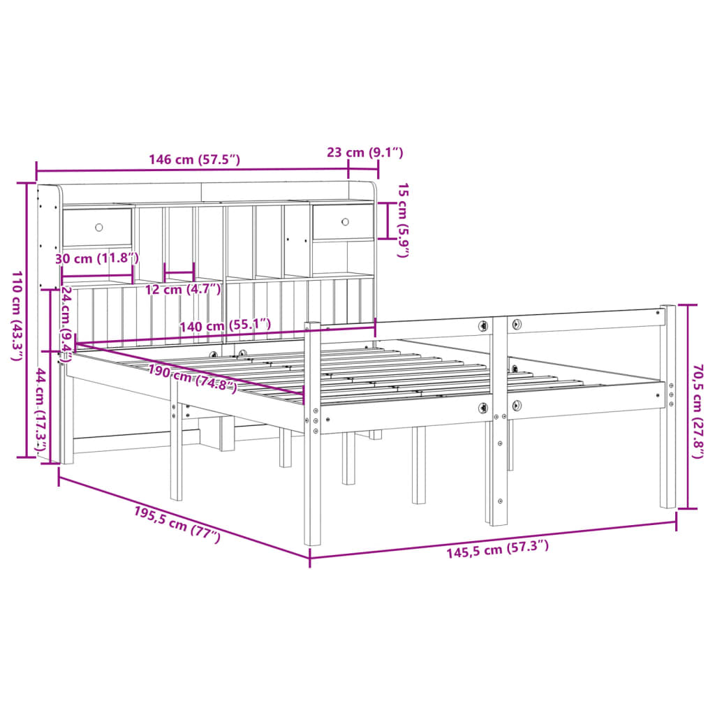 seng med reol uden madras 140x190cm massivt fyrretræ gyldenbrun