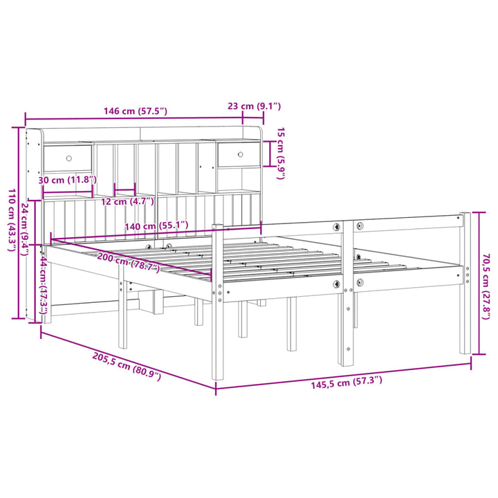 seng med reol uden madras 140x200cm massivt fyrretræ gyldenbrun