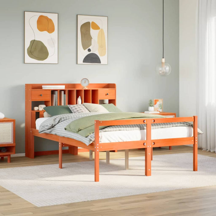 seng med reol uden madras 140x200cm massivt fyrretræ gyldenbrun