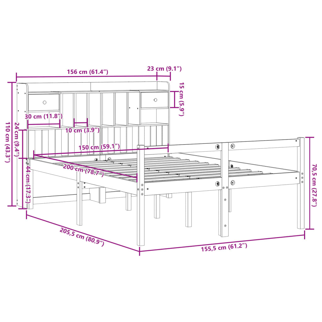 seng med reol uden madras 150x200cm massivt fyrretræ gyldenbrun