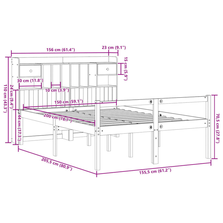 seng med reol uden madras 150x200cm massivt fyrretræ gyldenbrun