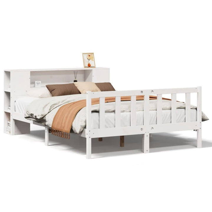 seng med reol uden madras 150x200 cm massivt fyrretræ hvid