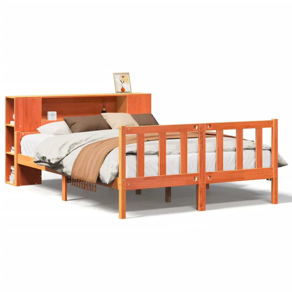 seng med reol uden madras 150x200 cm massivt træ gyldenbrun