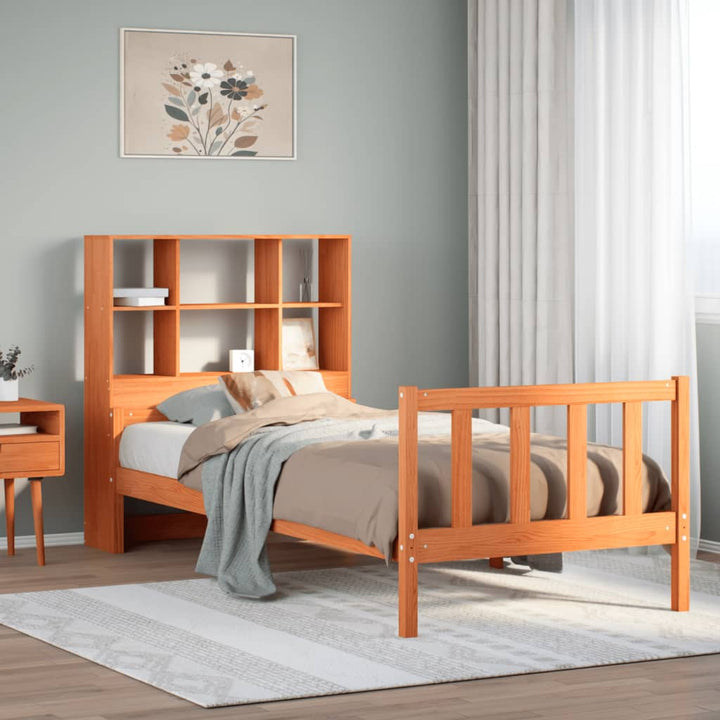 seng med reol uden madras 75x190 cm massivt træ gyldenbrun
