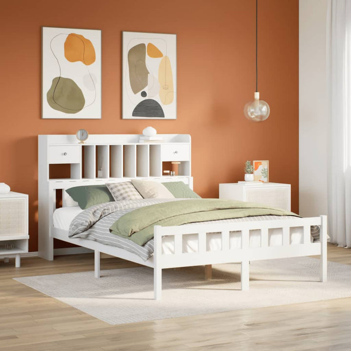seng med reol uden madras 150x200 cm massivt fyrretræ hvid