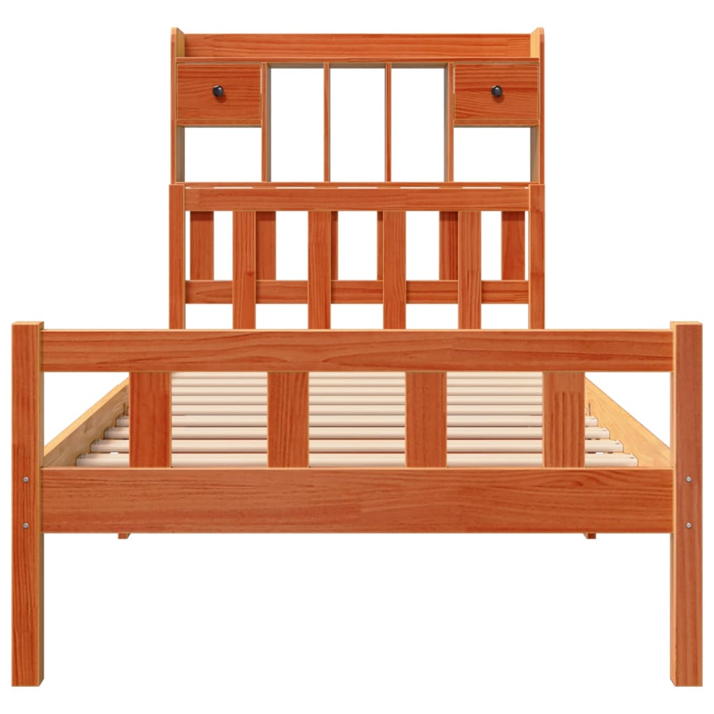seng med reol uden madras 75x190 cm massivt fyrretræ gyldenbrun