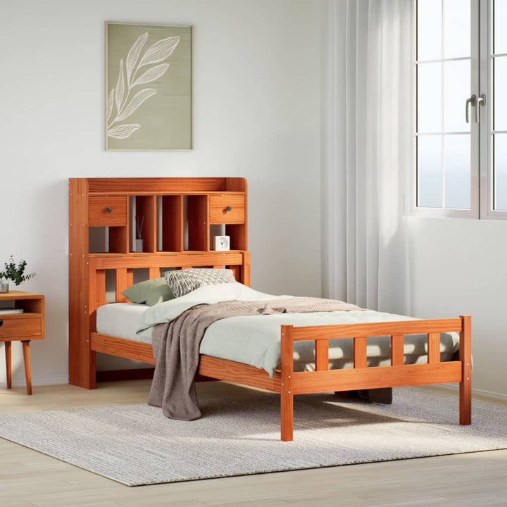 seng med reol uden madras 75x190 cm massivt fyrretræ gyldenbrun