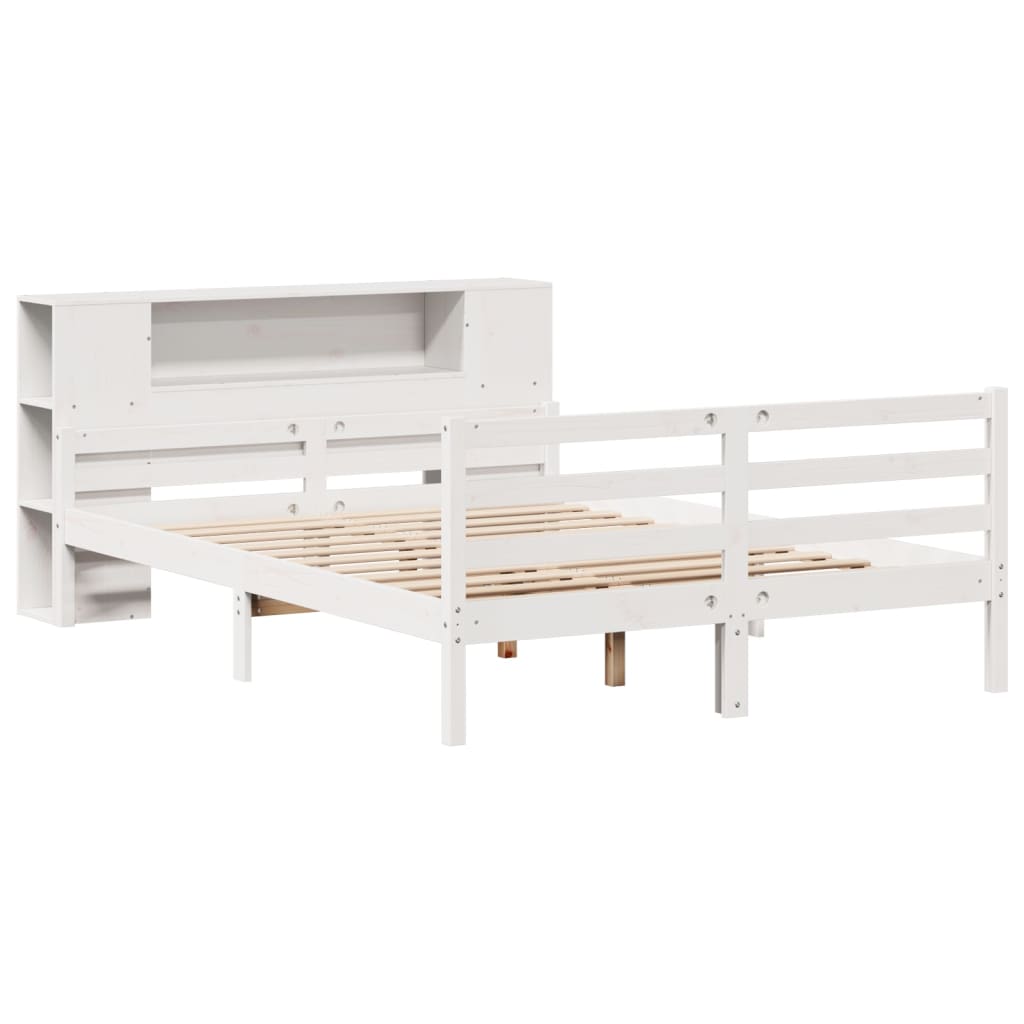 seng med reol uden madras 135x190 cm massivt fyrretræ hvid