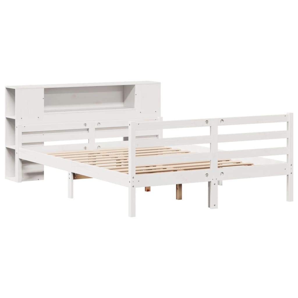 seng med reol uden madras 140x200 cm massivt fyrretræ hvid