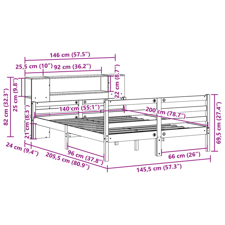 seng med reol uden madras 140x200 cm massivt fyrretræ hvid