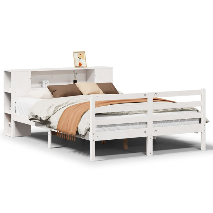 seng med reol uden madras 150x200 cm massivt fyrretræ hvid