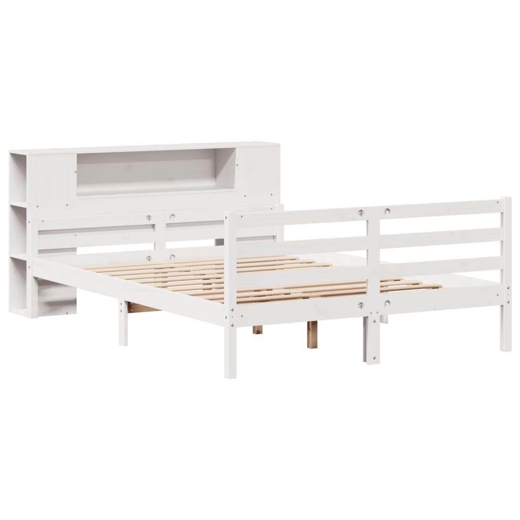 seng med reol uden madras 150x200 cm massivt fyrretræ hvid