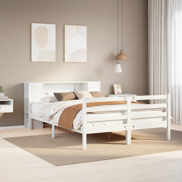 seng med reol uden madras 150x200 cm massivt fyrretræ hvid