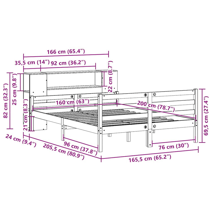 seng med reol uden madras 160x200 cm massivt fyrretræ
