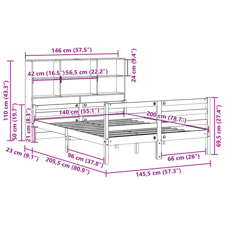 seng med reol uden madras 140x200 cm massivt fyrretræ hvid