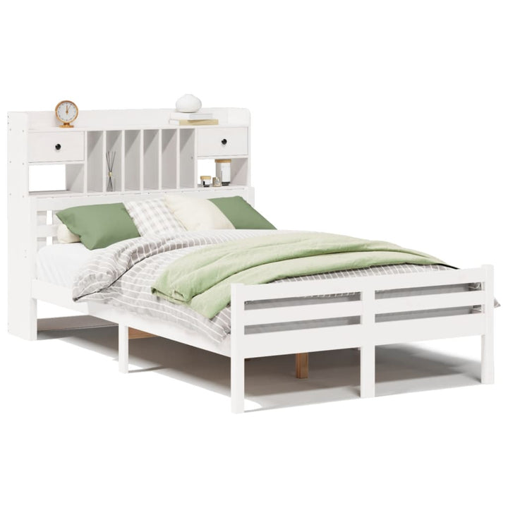 seng med reol uden madras 135x190 cm massivt fyrretræ hvid