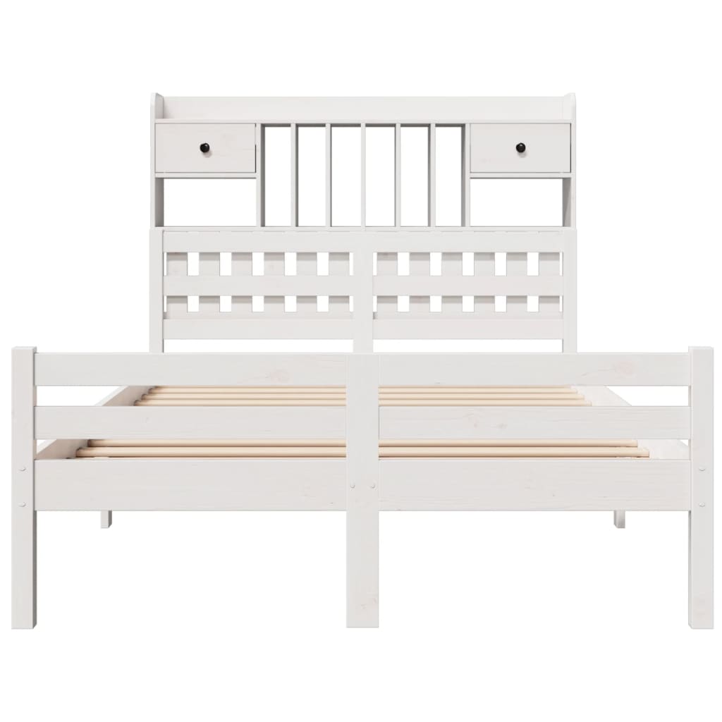 seng med reol uden madras 135x190 cm massivt fyrretræ hvid