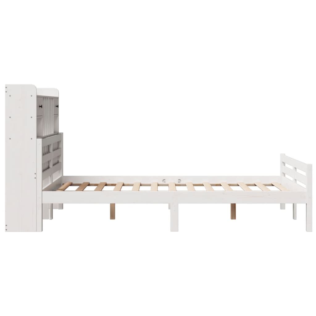 seng med reol uden madras 135x190 cm massivt fyrretræ hvid