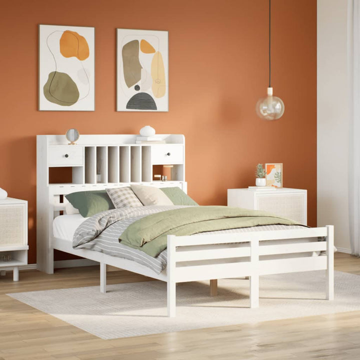 seng med reol uden madras 135x190 cm massivt fyrretræ hvid