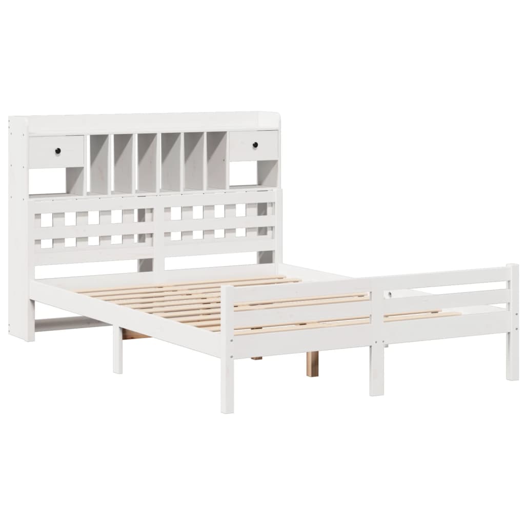 seng med reol uden madras 150x200 cm massivt fyrretræ hvid