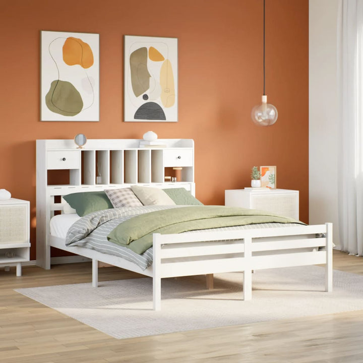 seng med reol uden madras 150x200 cm massivt fyrretræ hvid