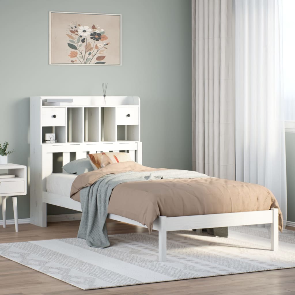 seng med reol uden madras 90x200 cm massivt fyrretræ hvid