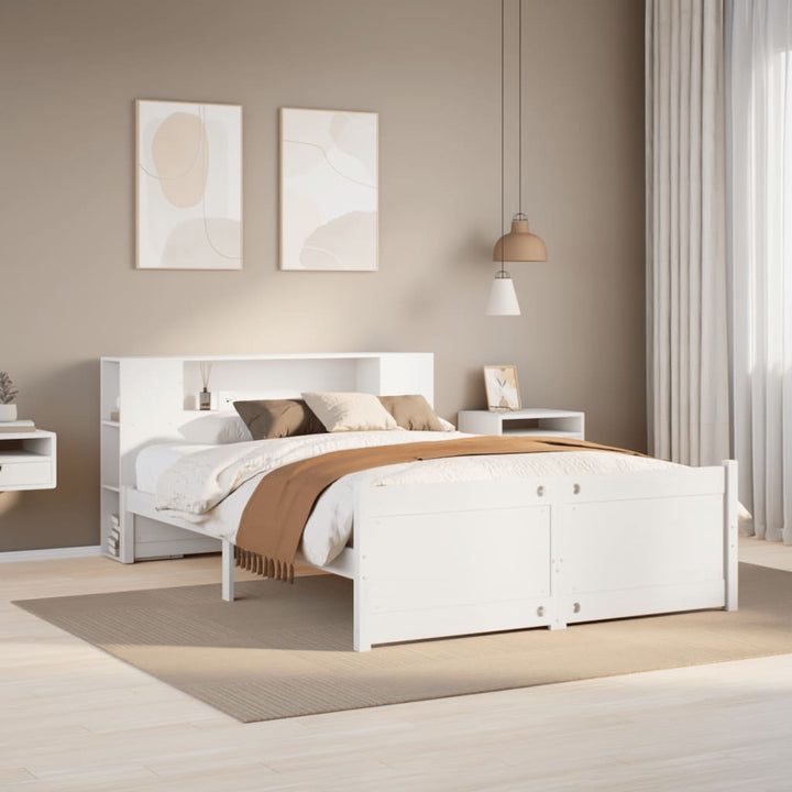 seng med reol uden madras 135x190 cm massivt fyrretræ hvid